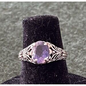 Vintage CNA Designer Oval Amethyst Sterling Silver 925 Filigree Ring Size 6